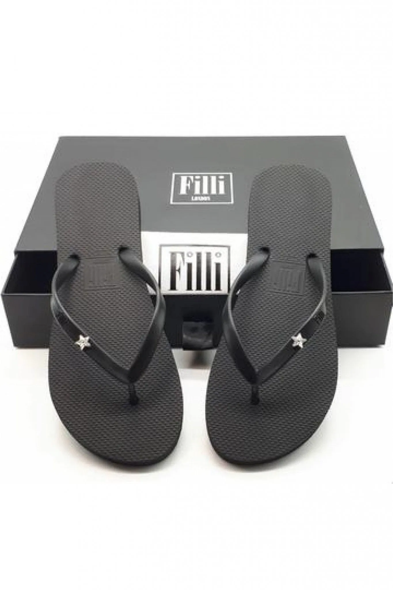 Filli London Cannes Star Crystal Flip Flops - Black