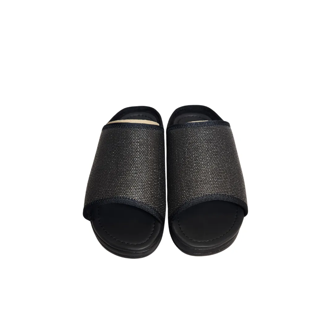 Fitflop Black 'Imogen' Straw Raffia Slides | Brand New |