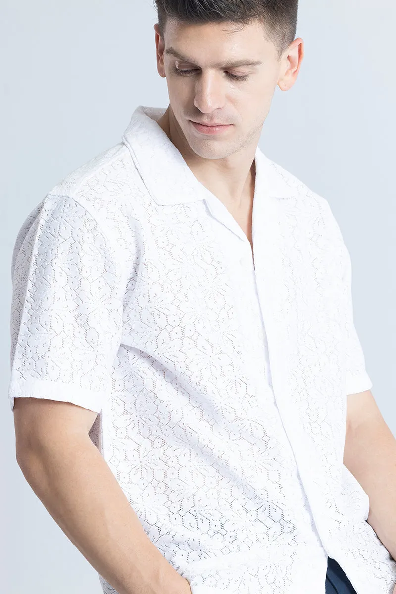 Floral Finesse White Crochet Shirt