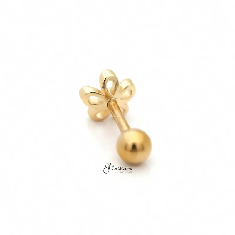 Flower with C.Z Center Cartilage Tragus Barbell - Gold