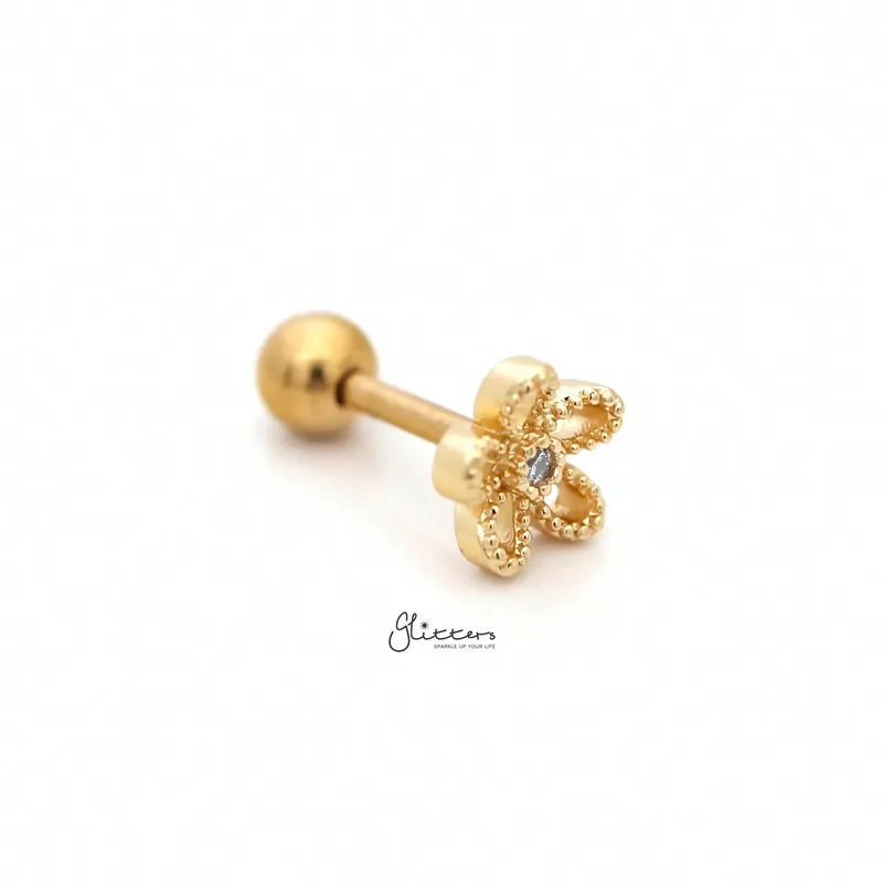 Flower with C.Z Center Cartilage Tragus Barbell - Gold