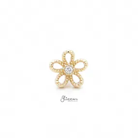 Flower with C.Z Center Cartilage Tragus Barbell - Gold