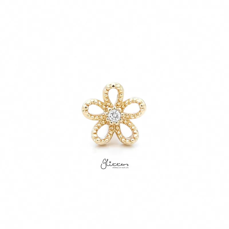 Flower with C.Z Center Cartilage Tragus Barbell - Gold