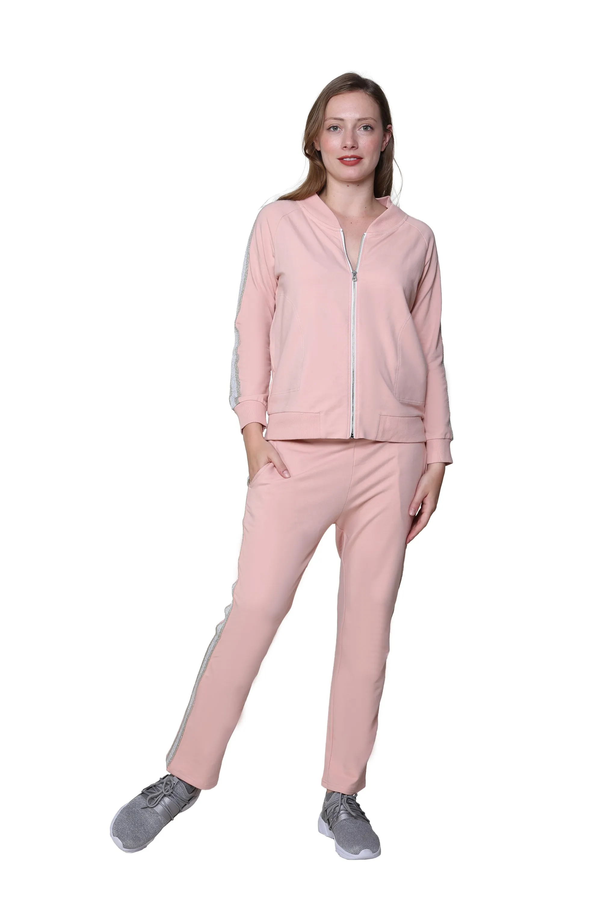 French Terry Cotton 2-Piece Zip-Front Track Pant Set