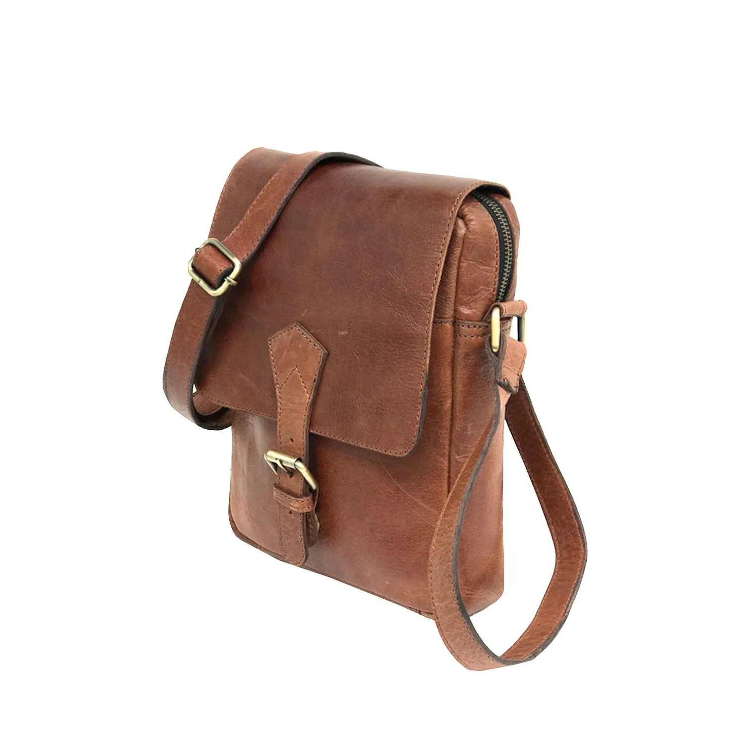 Full-grain Buffalo Leather Sling Messenger Bag - Expresso Brown