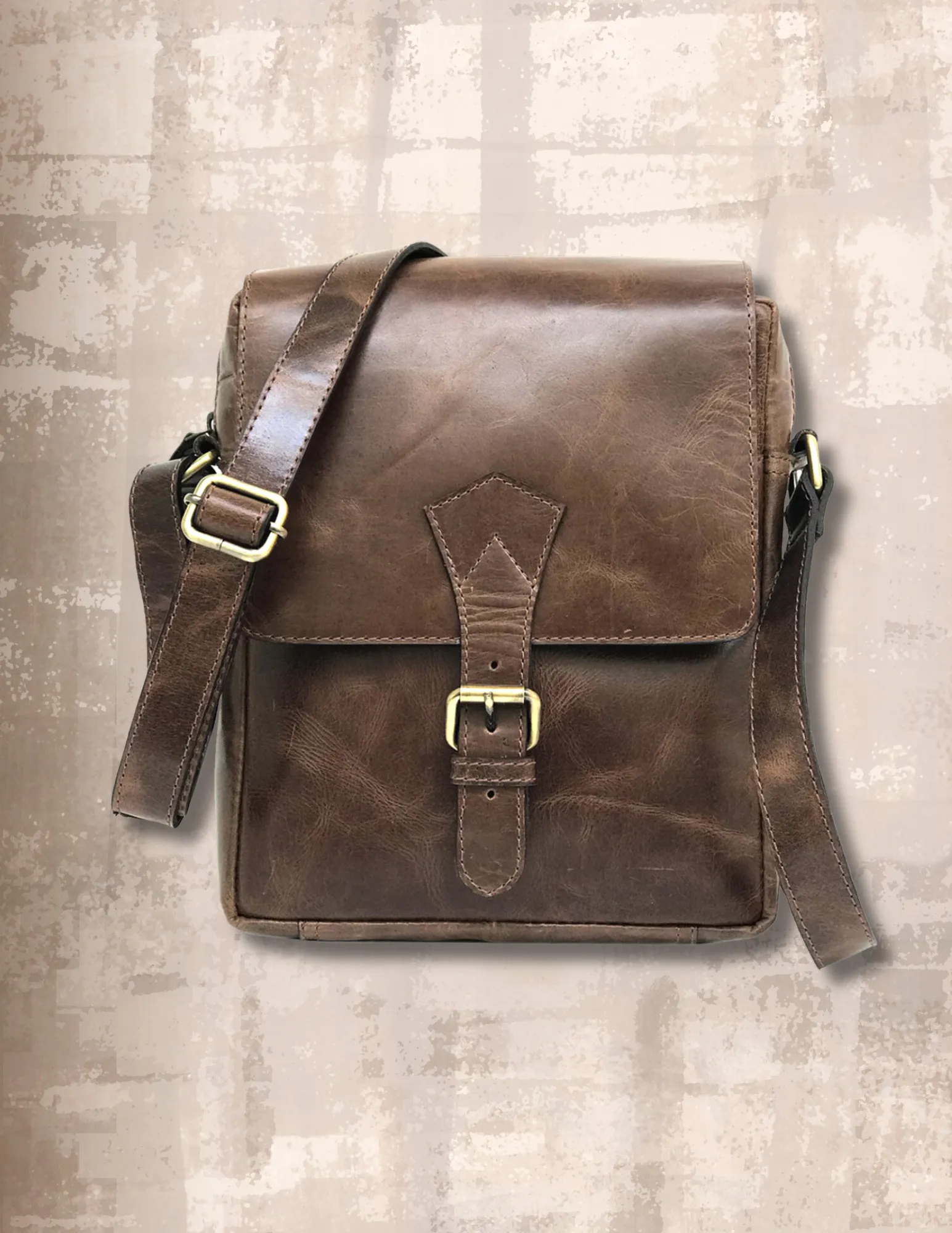 Full-grain Buffalo Leather Sling Messenger Bag - Expresso Brown