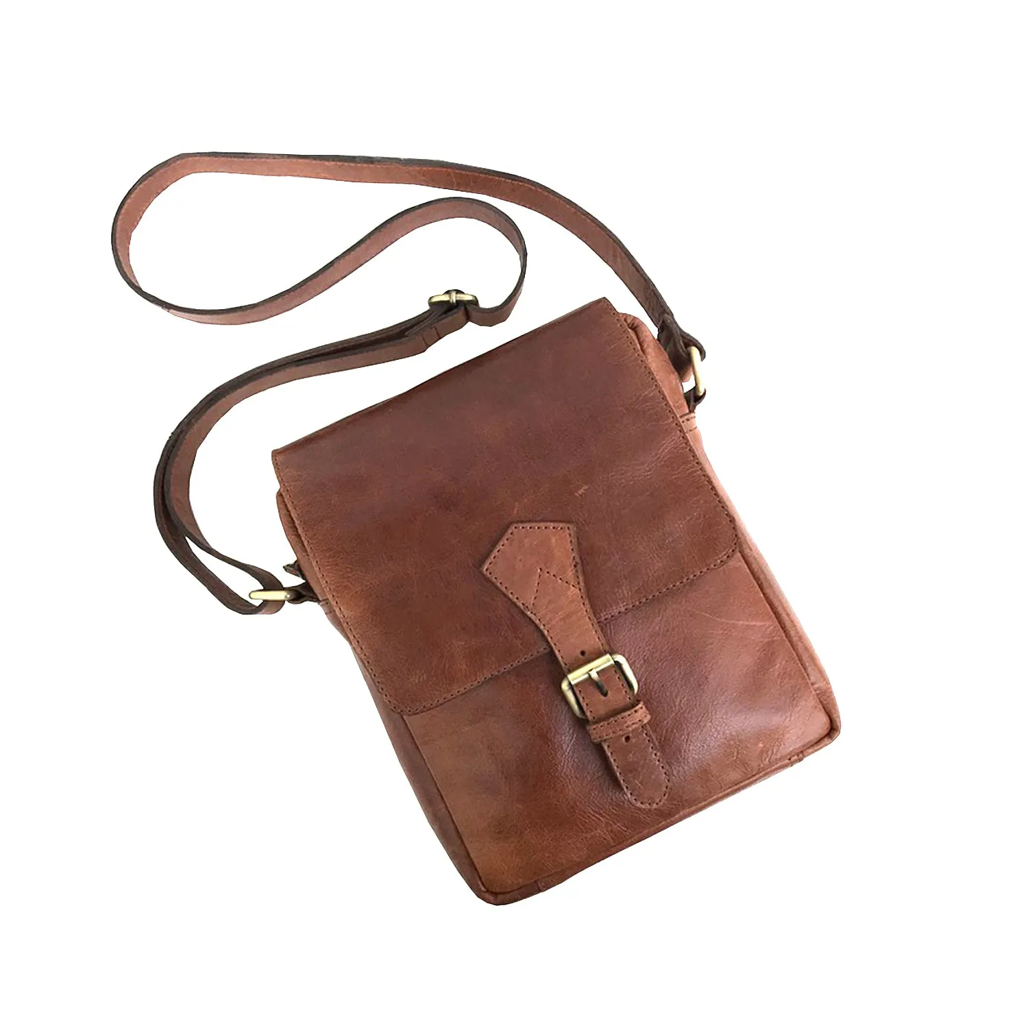 Full-grain Buffalo Leather Sling Messenger Bag - Expresso Brown