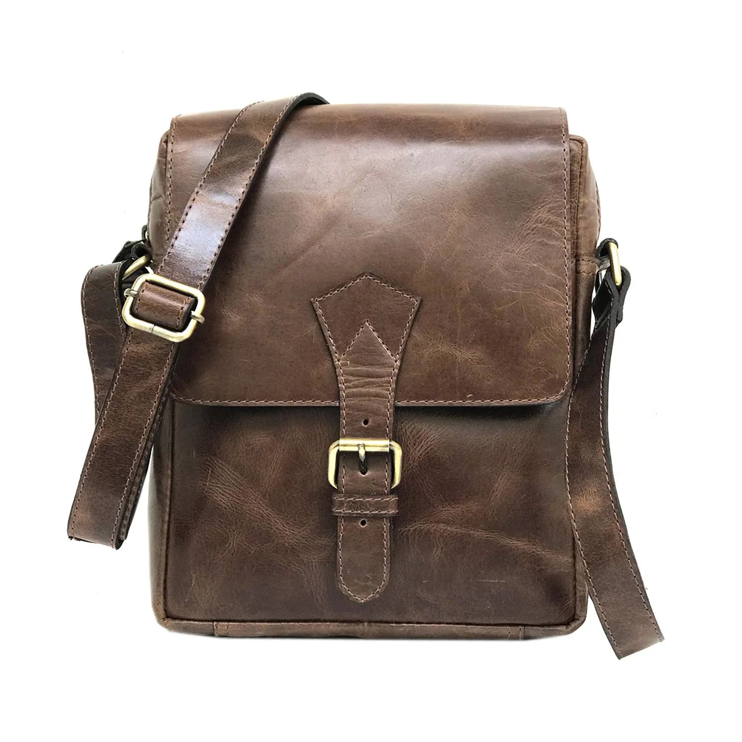 Full-grain Buffalo Leather Sling Messenger Bag - Expresso Brown