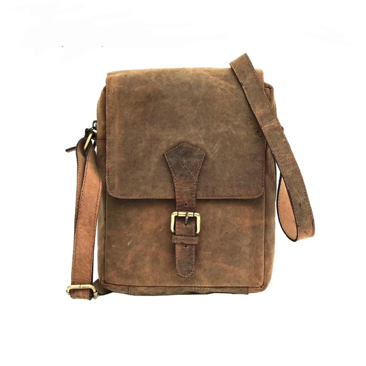 Full-grain Buffalo Leather Sling Messenger Bag - Expresso Brown