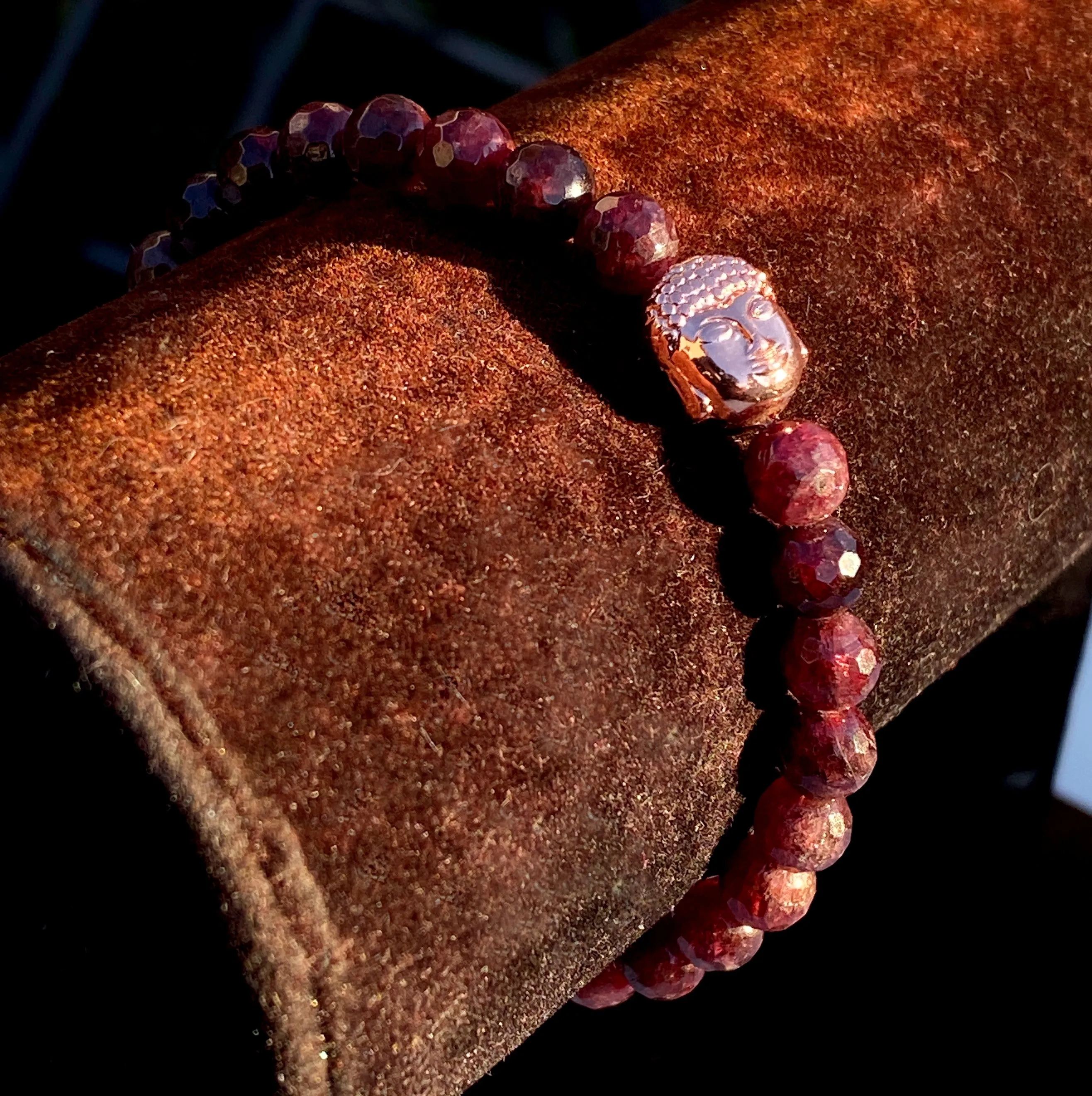 Garnets gemstones and Rose Hematite Crystal Gemstone Stretch Bracelet