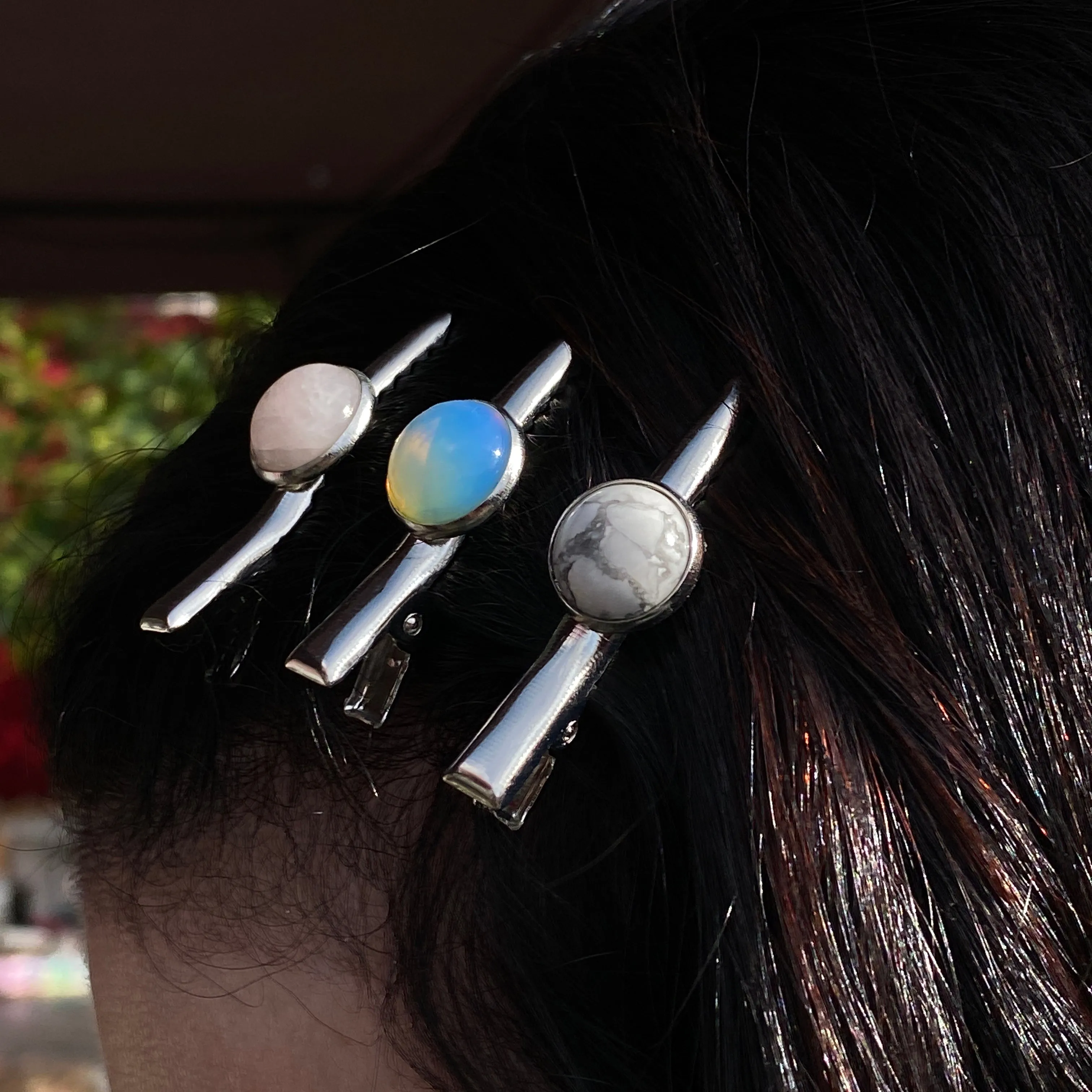 Genuine Gemstones on Metal Hairclips