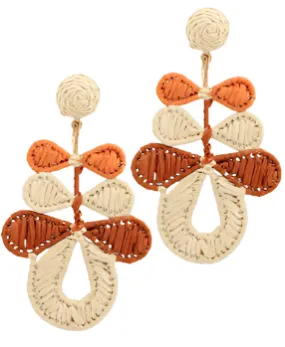 Geometric Wrapped Raffia Earrings in ivory/brown