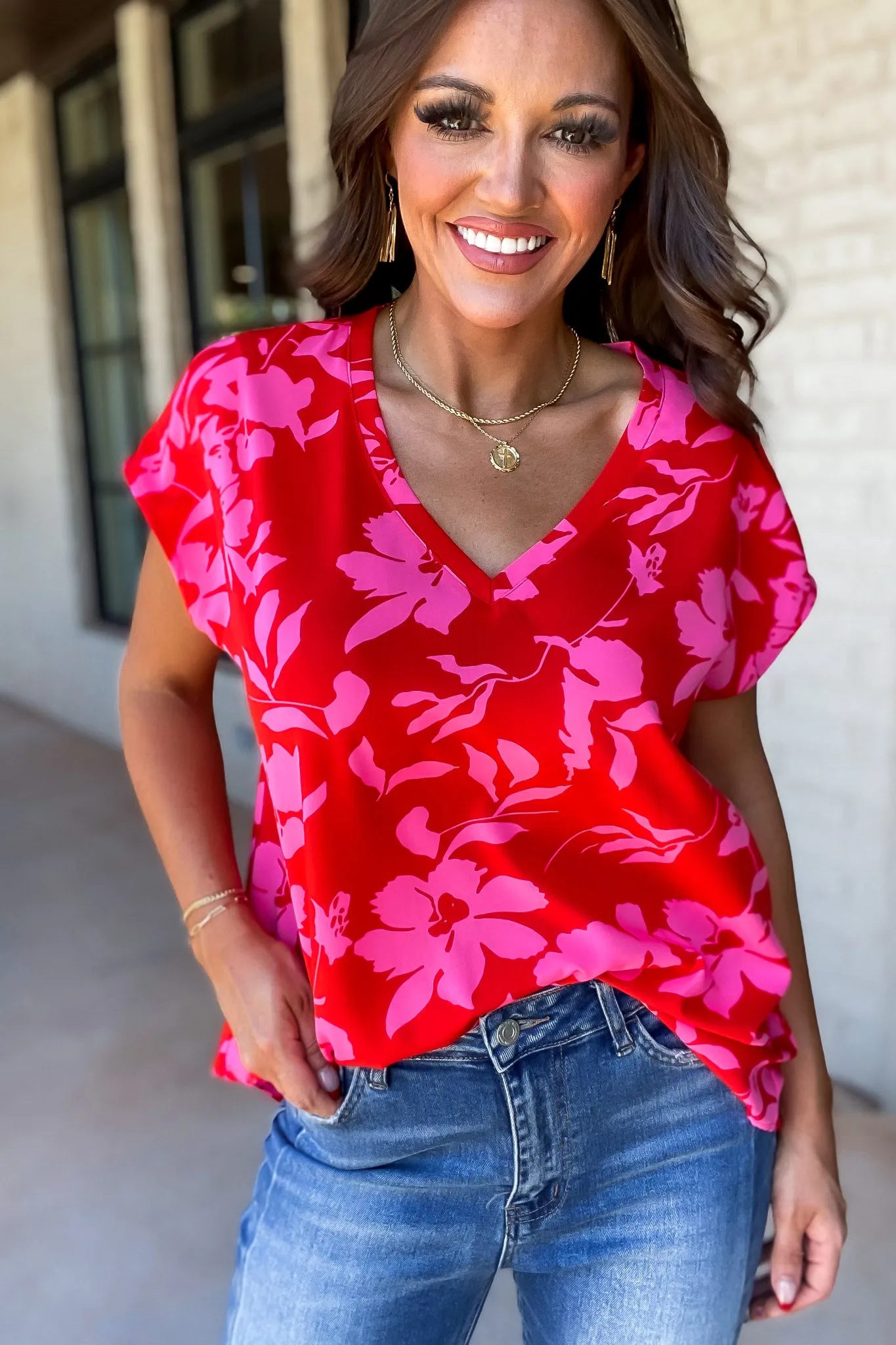 Give It Your Best Flower Print Short Cap Sleeves Top