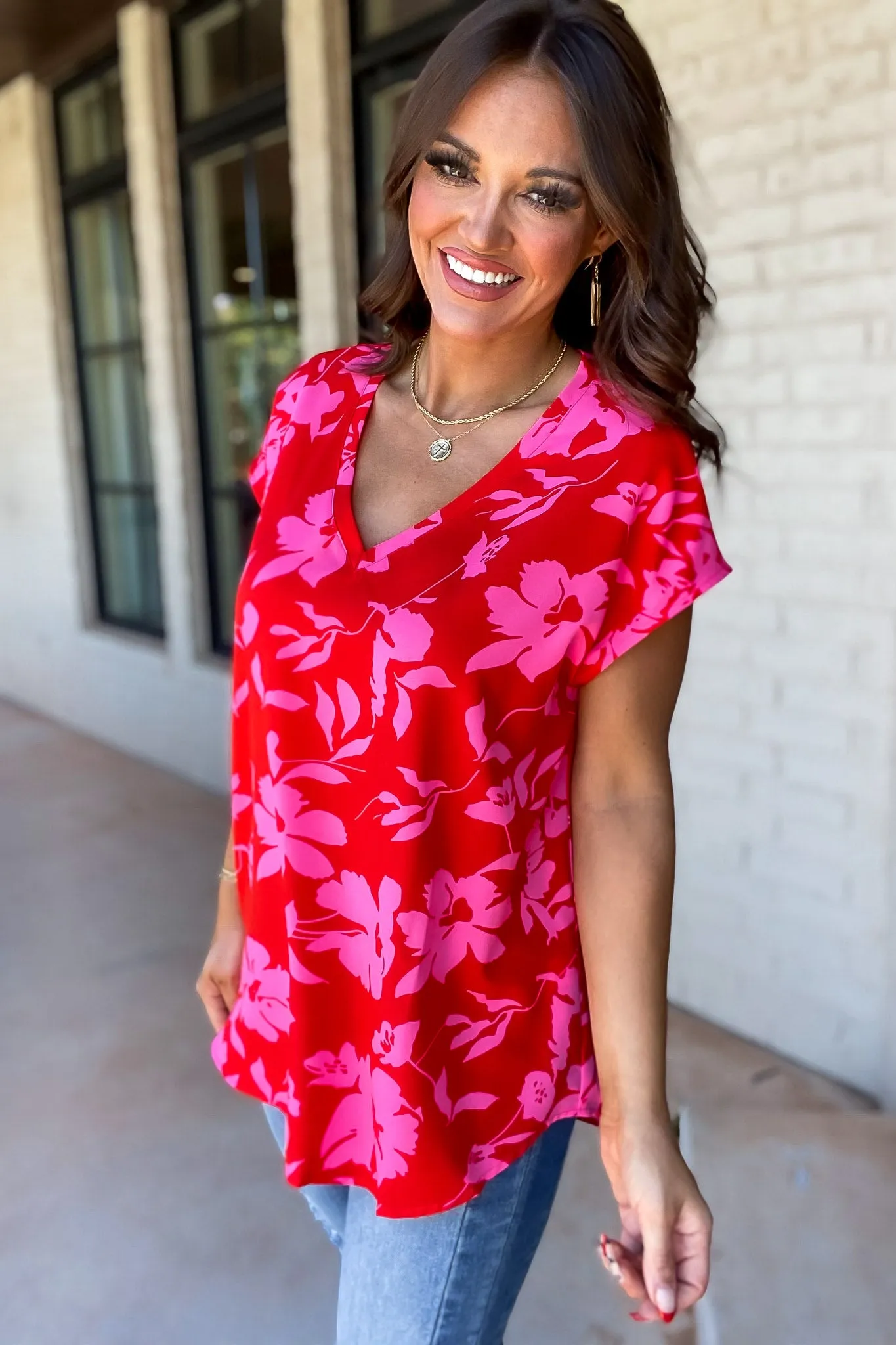 Give It Your Best Flower Print Short Cap Sleeves Top