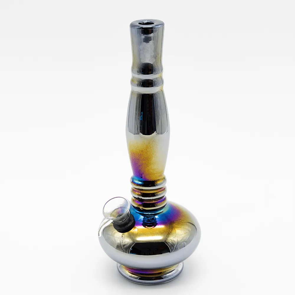 GLASS BONG- MAGNETIC 24cm SILVER OIL SLICK S/GLASS