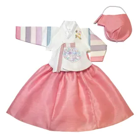 Hanbok Baby Girl 4-piece Set - Princess Natural/Dusty Pink Stripe