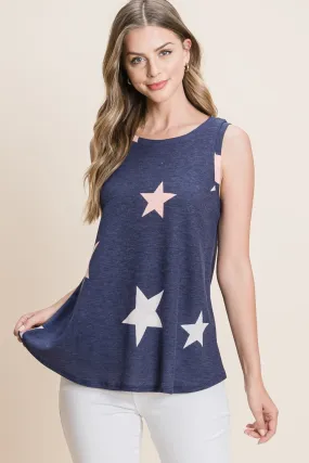 Hippie Top Star Print Round Neck Tank Bombom