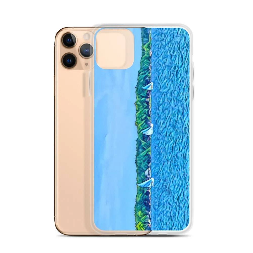 iPhone Case with Scenic Lake Life Art from Clear Lake Indiana. Phone Protector with Digital Artwork. Great Gift for Sailor.