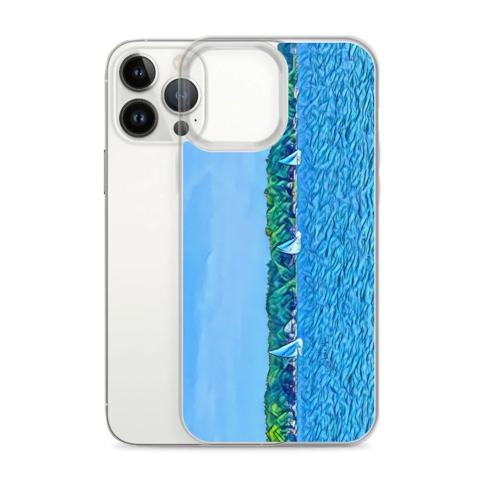 iPhone Case with Scenic Lake Life Art from Clear Lake Indiana. Phone Protector with Digital Artwork. Great Gift for Sailor.