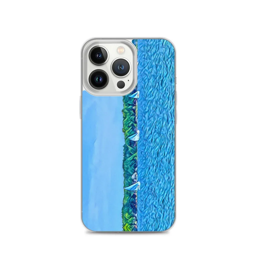 iPhone Case with Scenic Lake Life Art from Clear Lake Indiana. Phone Protector with Digital Artwork. Great Gift for Sailor.