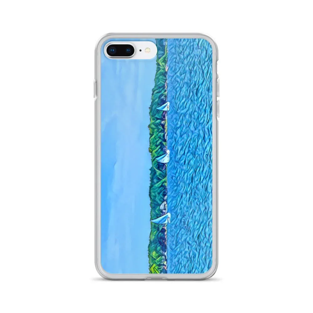 iPhone Case with Scenic Lake Life Art from Clear Lake Indiana. Phone Protector with Digital Artwork. Great Gift for Sailor.