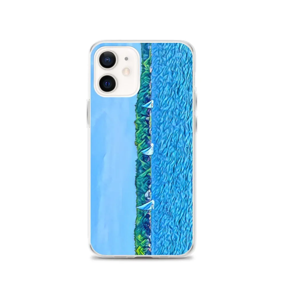 iPhone Case with Scenic Lake Life Art from Clear Lake Indiana. Phone Protector with Digital Artwork. Great Gift for Sailor.