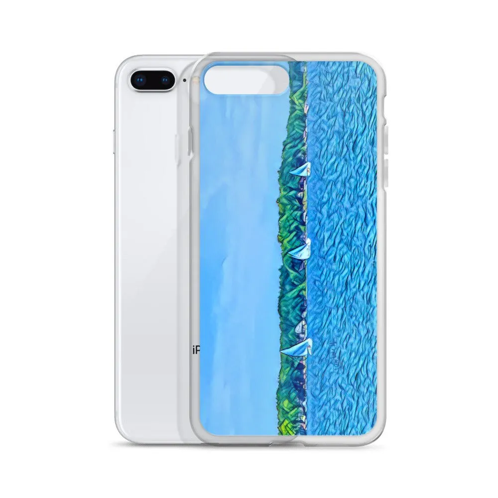 iPhone Case with Scenic Lake Life Art from Clear Lake Indiana. Phone Protector with Digital Artwork. Great Gift for Sailor.