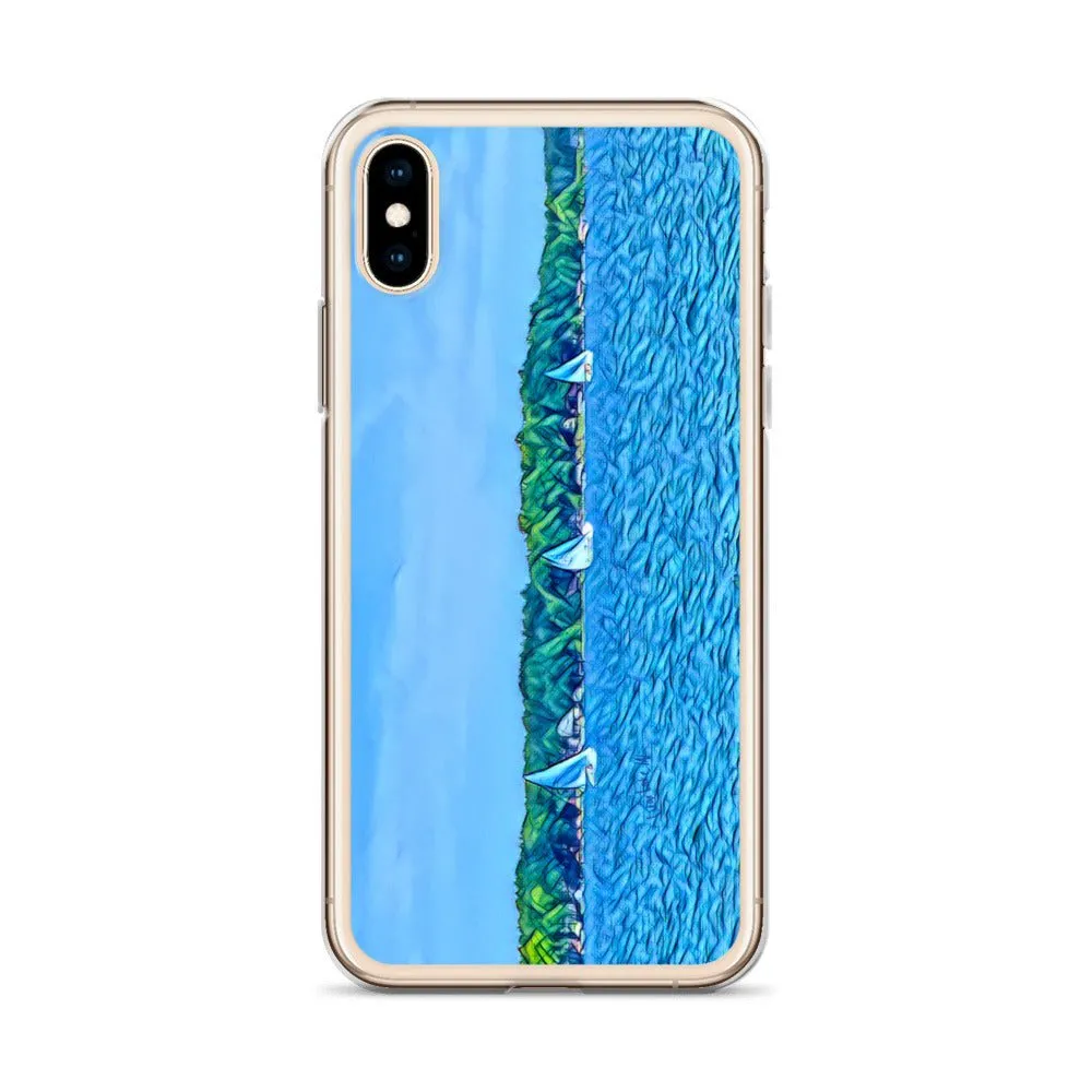 iPhone Case with Scenic Lake Life Art from Clear Lake Indiana. Phone Protector with Digital Artwork. Great Gift for Sailor.