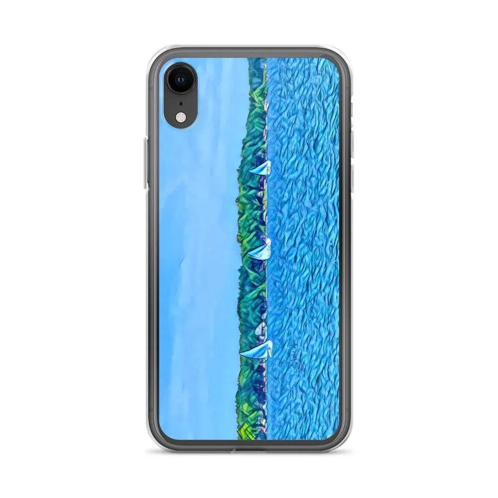 iPhone Case with Scenic Lake Life Art from Clear Lake Indiana. Phone Protector with Digital Artwork. Great Gift for Sailor.