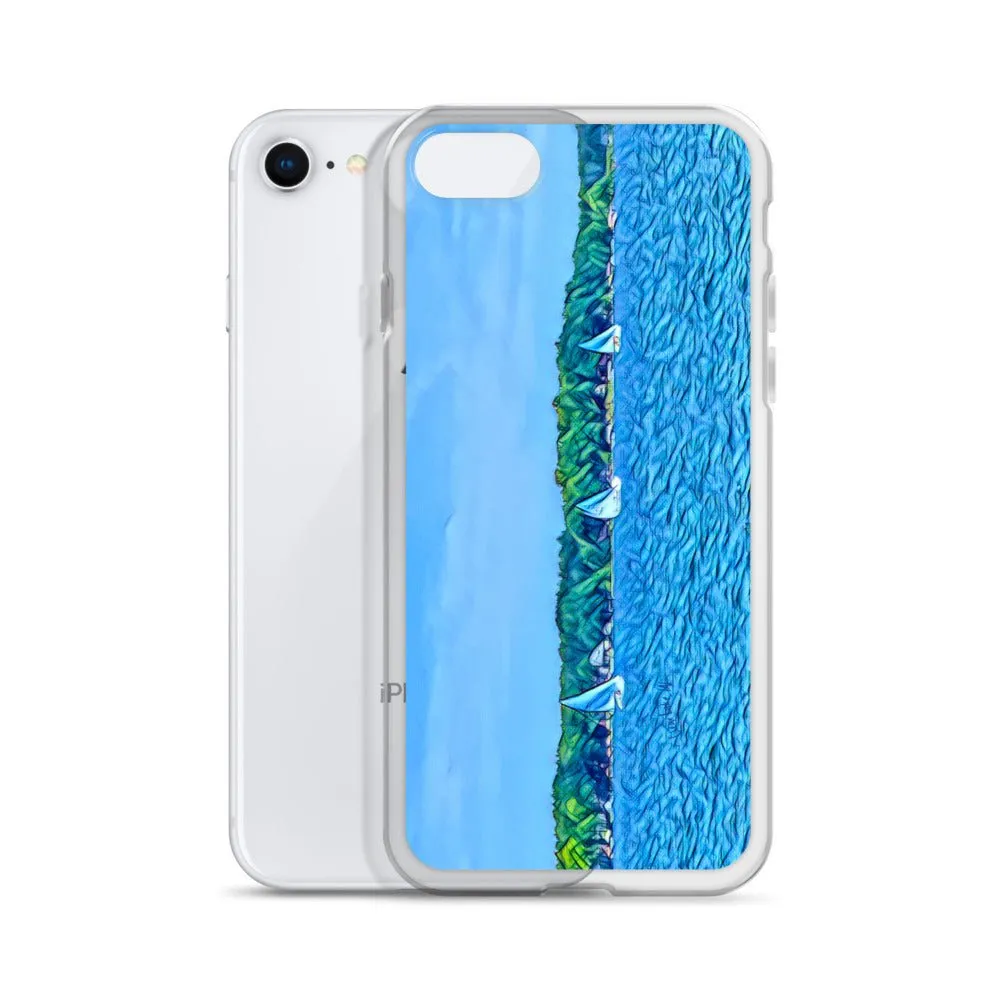 iPhone Case with Scenic Lake Life Art from Clear Lake Indiana. Phone Protector with Digital Artwork. Great Gift for Sailor.