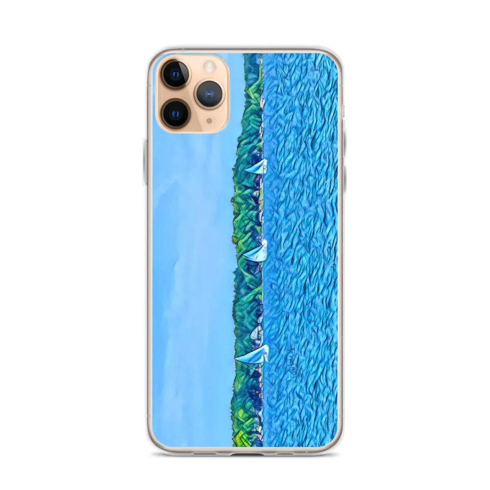 iPhone Case with Scenic Lake Life Art from Clear Lake Indiana. Phone Protector with Digital Artwork. Great Gift for Sailor.