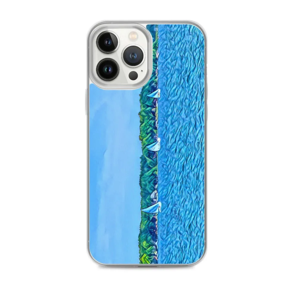 iPhone Case with Scenic Lake Life Art from Clear Lake Indiana. Phone Protector with Digital Artwork. Great Gift for Sailor.