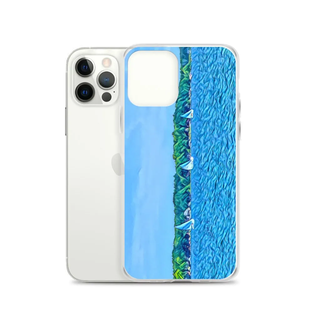 iPhone Case with Scenic Lake Life Art from Clear Lake Indiana. Phone Protector with Digital Artwork. Great Gift for Sailor.