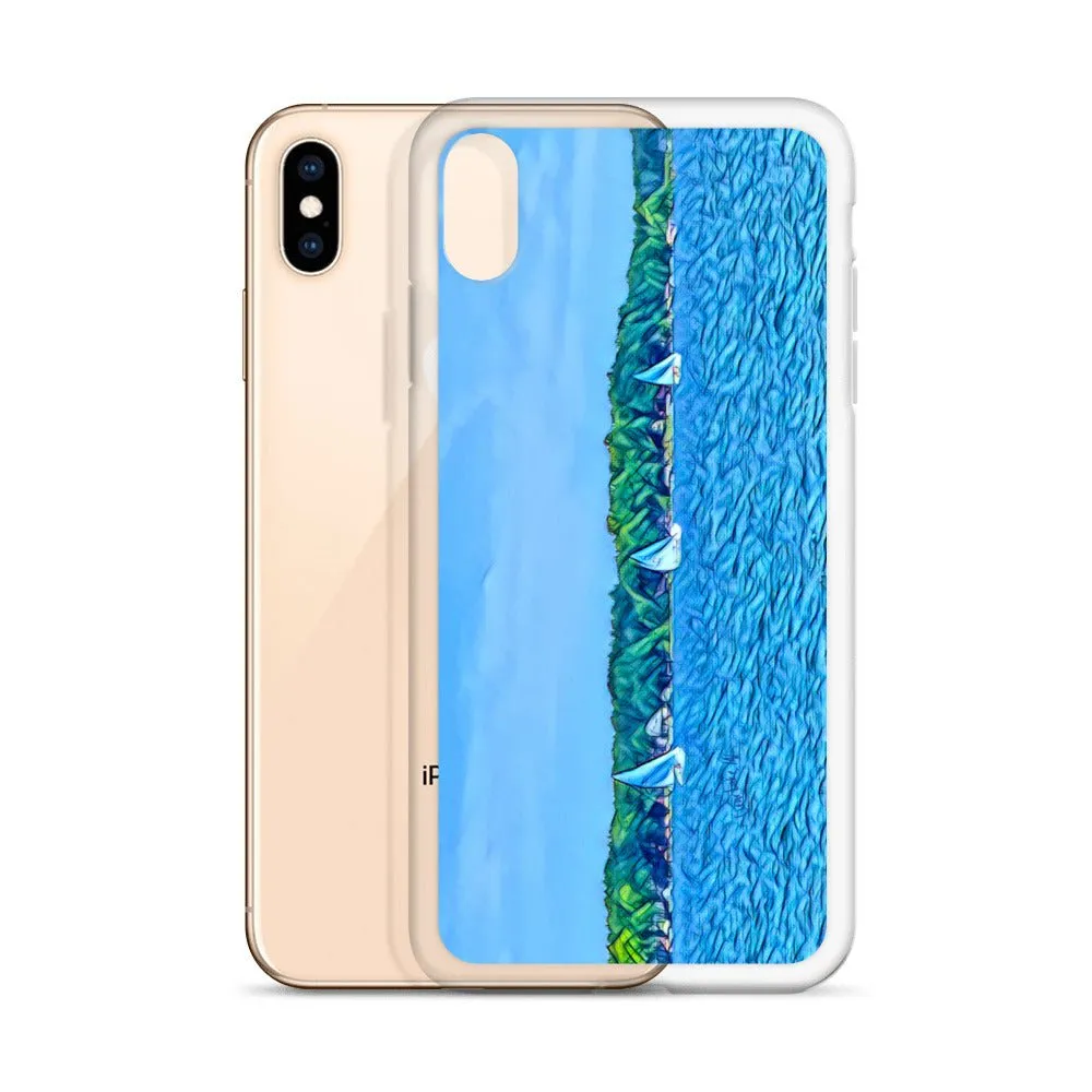 iPhone Case with Scenic Lake Life Art from Clear Lake Indiana. Phone Protector with Digital Artwork. Great Gift for Sailor.