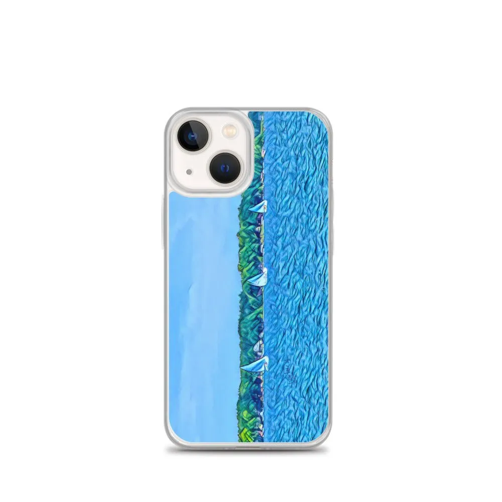 iPhone Case with Scenic Lake Life Art from Clear Lake Indiana. Phone Protector with Digital Artwork. Great Gift for Sailor.