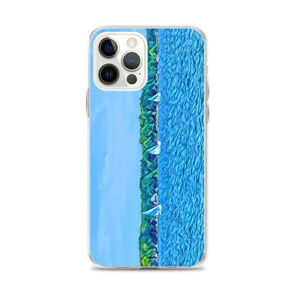 iPhone Case with Scenic Lake Life Art from Clear Lake Indiana. Phone Protector with Digital Artwork. Great Gift for Sailor.