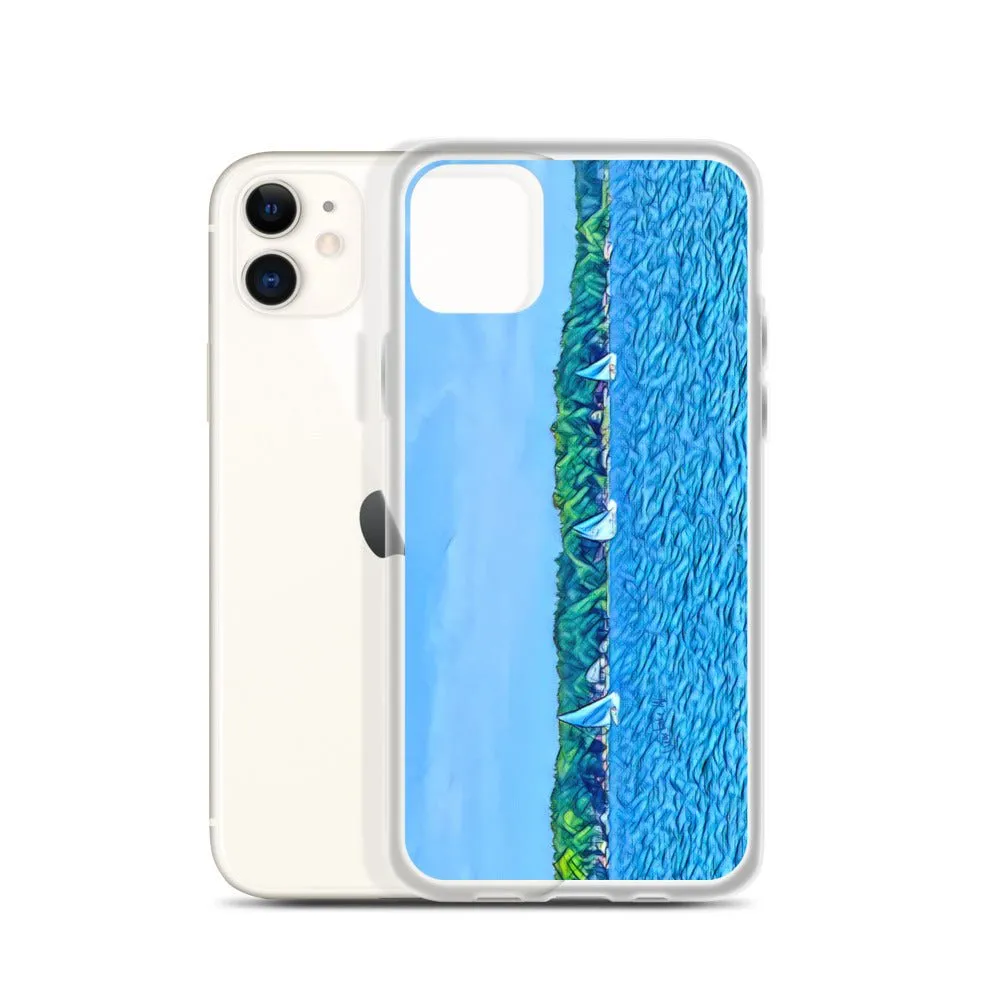 iPhone Case with Scenic Lake Life Art from Clear Lake Indiana. Phone Protector with Digital Artwork. Great Gift for Sailor.