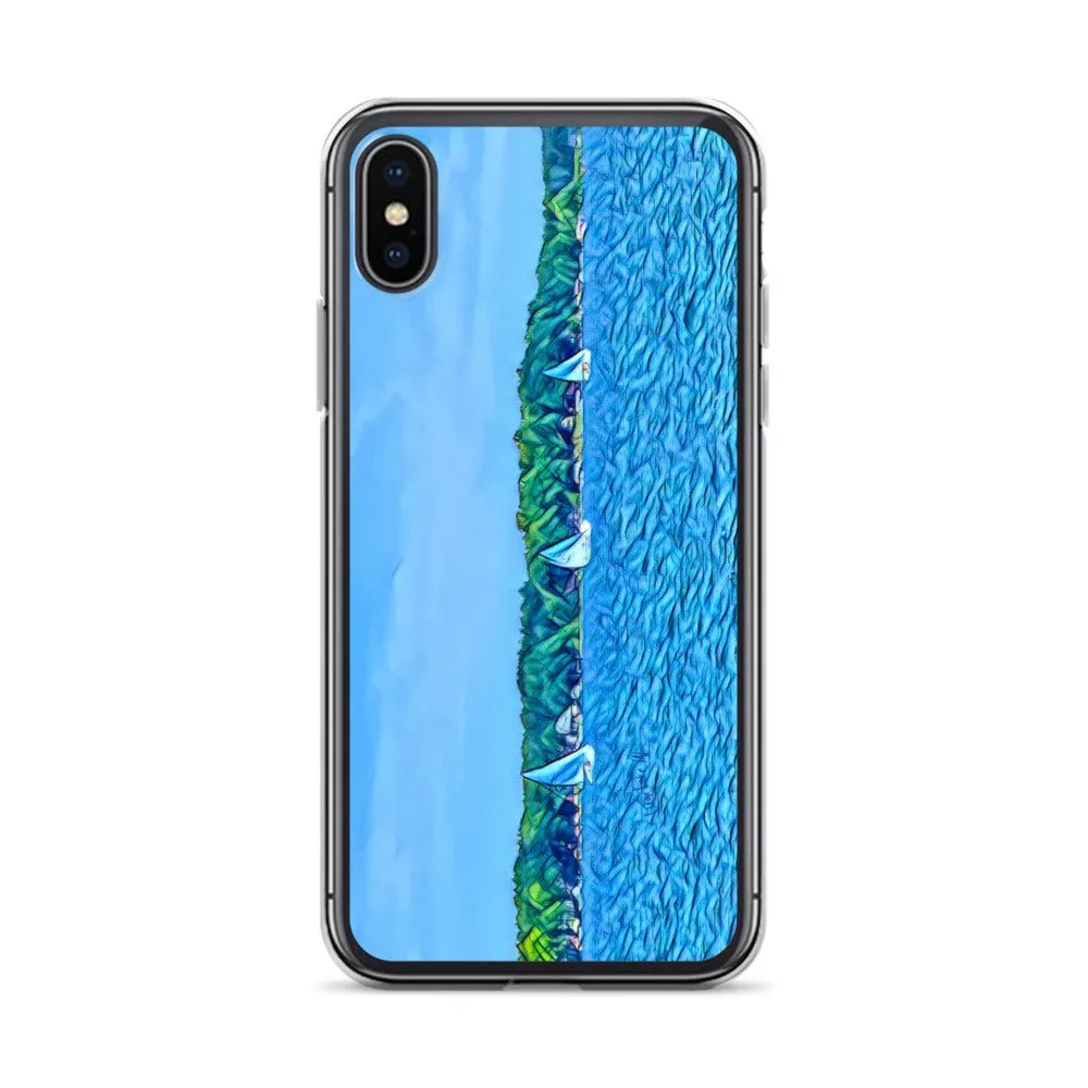 iPhone Case with Scenic Lake Life Art from Clear Lake Indiana. Phone Protector with Digital Artwork. Great Gift for Sailor.