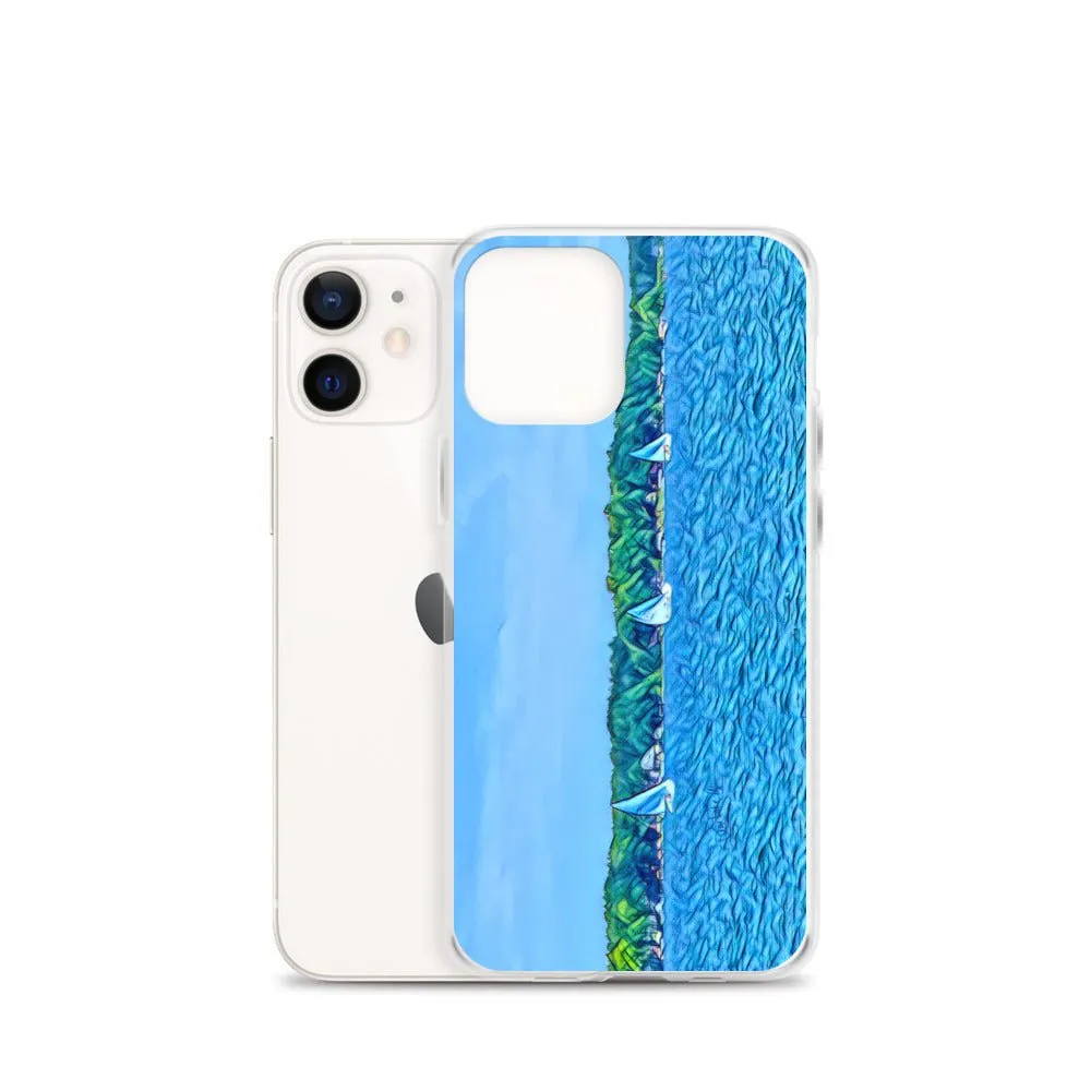 iPhone Case with Scenic Lake Life Art from Clear Lake Indiana. Phone Protector with Digital Artwork. Great Gift for Sailor.