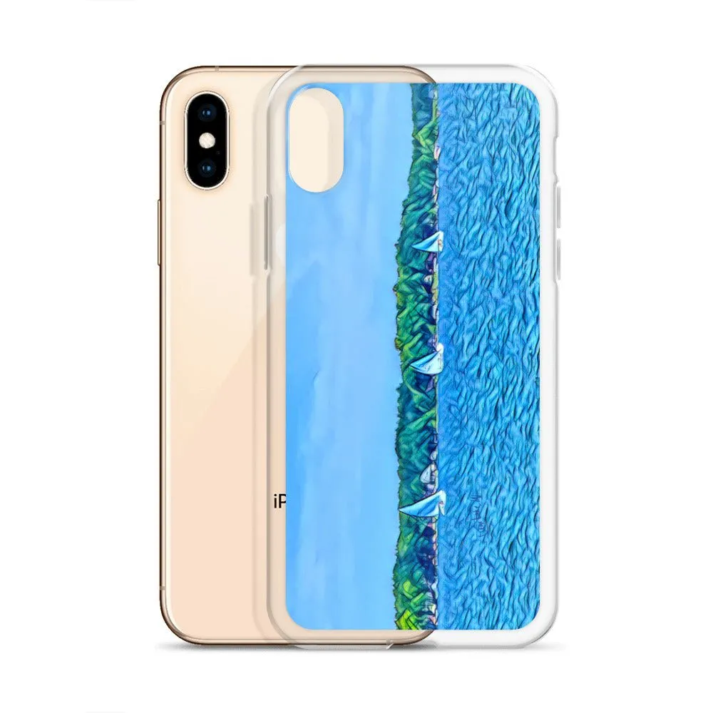 iPhone Case with Scenic Lake Life Art from Clear Lake Indiana. Phone Protector with Digital Artwork. Great Gift for Sailor.