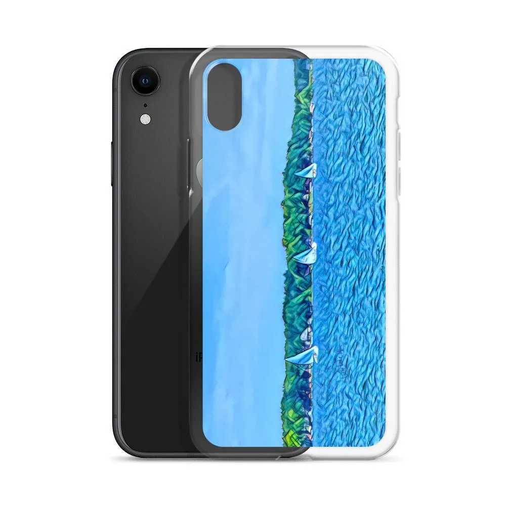 iPhone Case with Scenic Lake Life Art from Clear Lake Indiana. Phone Protector with Digital Artwork. Great Gift for Sailor.