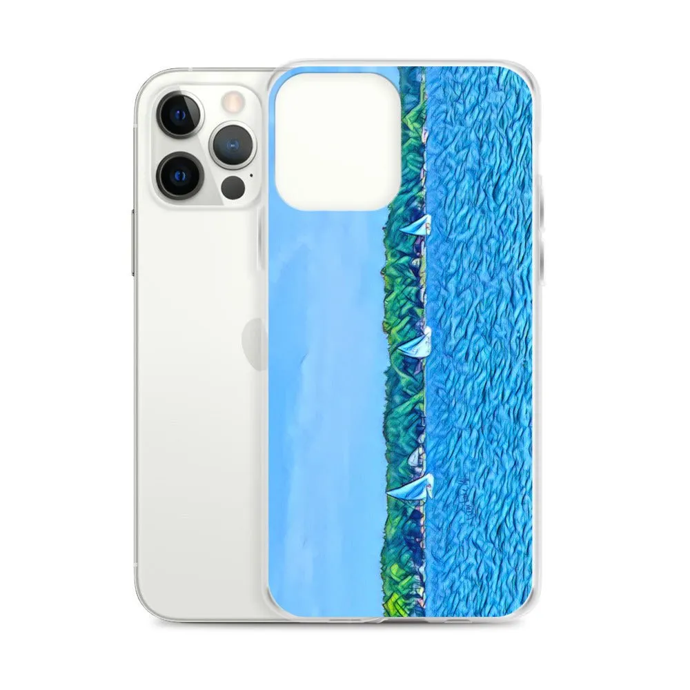 iPhone Case with Scenic Lake Life Art from Clear Lake Indiana. Phone Protector with Digital Artwork. Great Gift for Sailor.