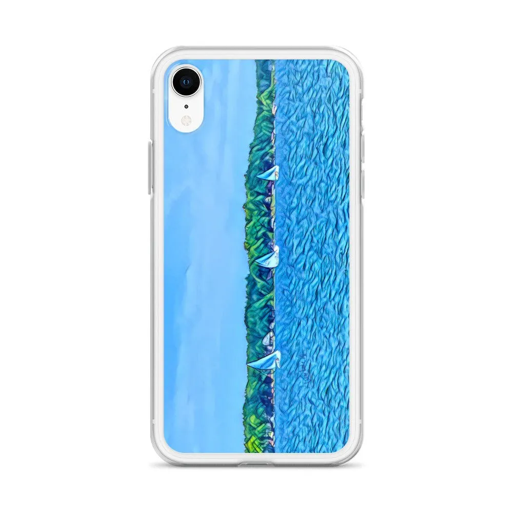 iPhone Case with Scenic Lake Life Art from Clear Lake Indiana. Phone Protector with Digital Artwork. Great Gift for Sailor.