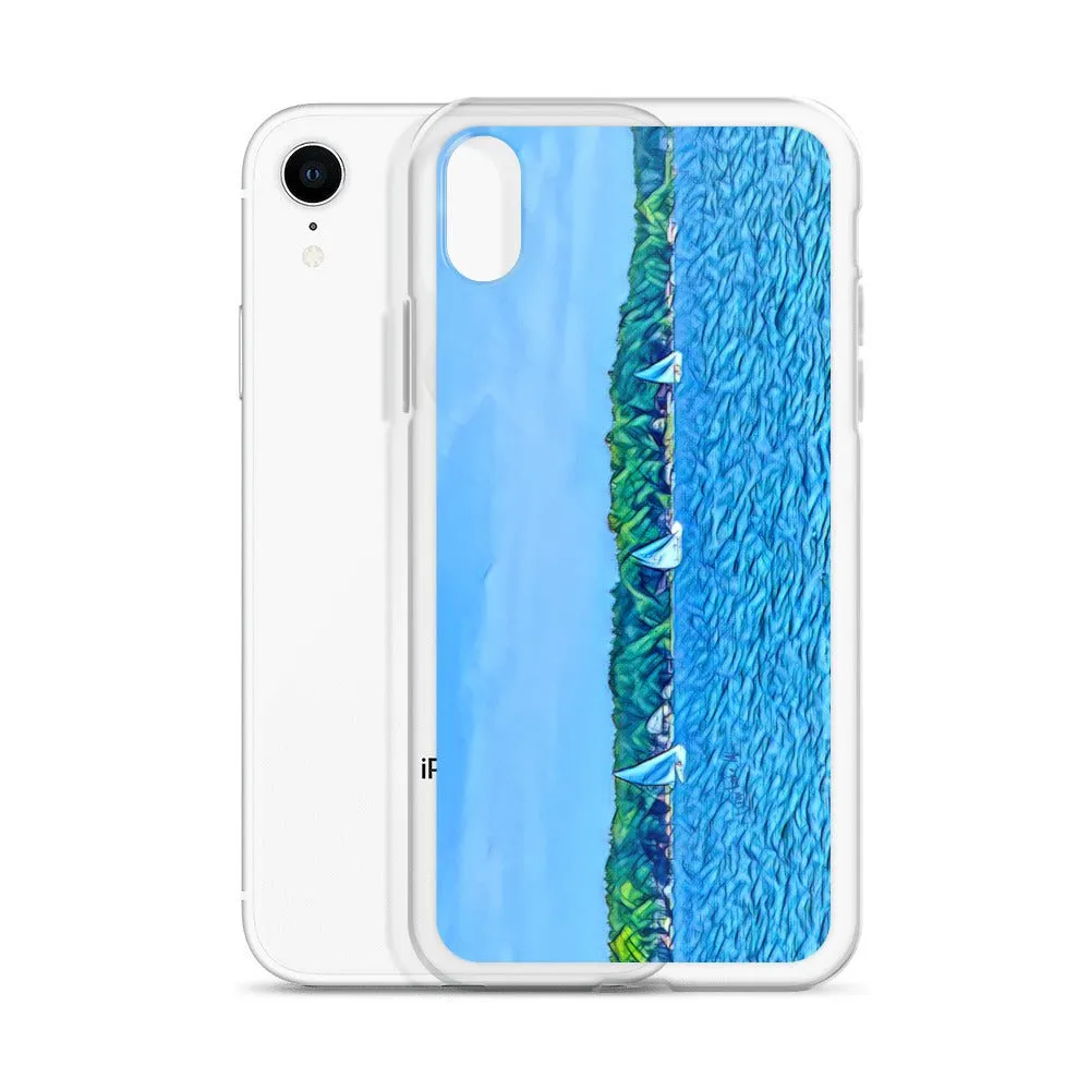 iPhone Case with Scenic Lake Life Art from Clear Lake Indiana. Phone Protector with Digital Artwork. Great Gift for Sailor.