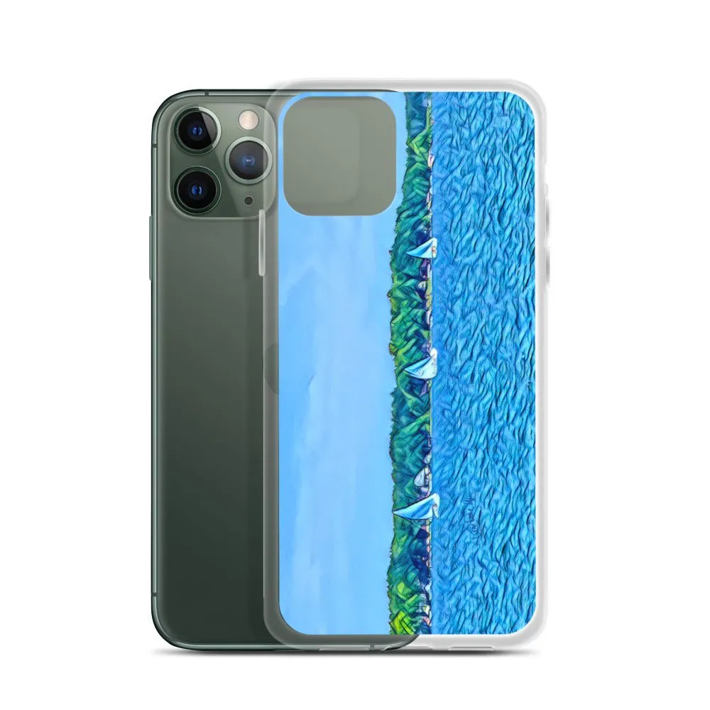 iPhone Case with Scenic Lake Life Art from Clear Lake Indiana. Phone Protector with Digital Artwork. Great Gift for Sailor.