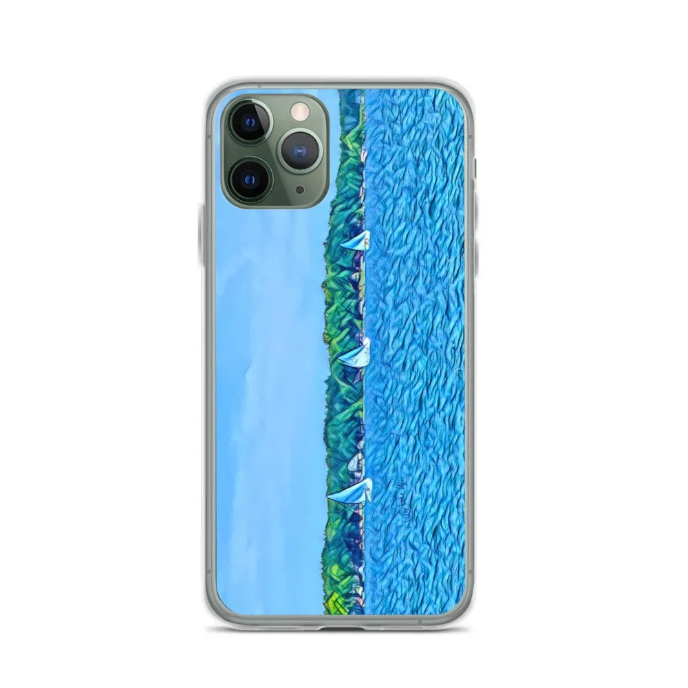 iPhone Case with Scenic Lake Life Art from Clear Lake Indiana. Phone Protector with Digital Artwork. Great Gift for Sailor.