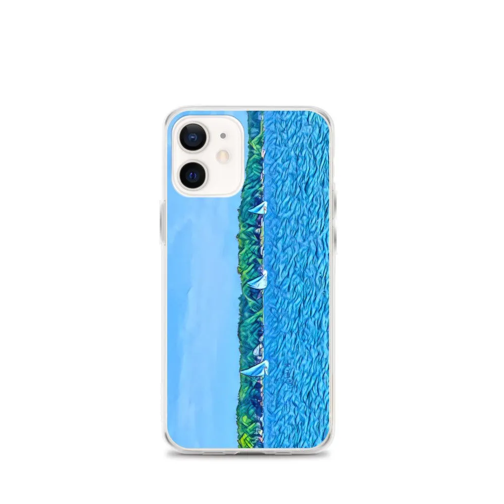 iPhone Case with Scenic Lake Life Art from Clear Lake Indiana. Phone Protector with Digital Artwork. Great Gift for Sailor.