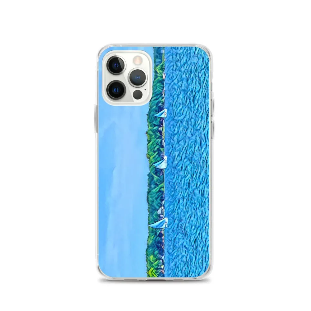 iPhone Case with Scenic Lake Life Art from Clear Lake Indiana. Phone Protector with Digital Artwork. Great Gift for Sailor.