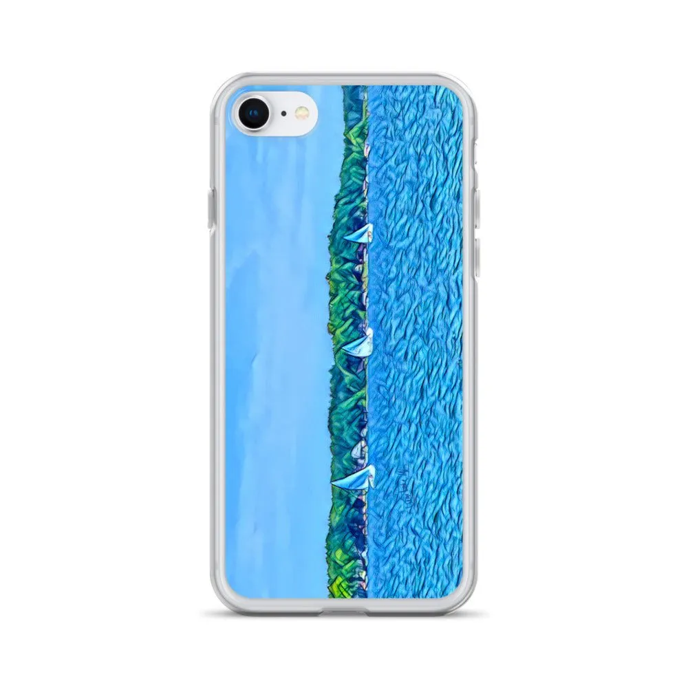 iPhone Case with Scenic Lake Life Art from Clear Lake Indiana. Phone Protector with Digital Artwork. Great Gift for Sailor.