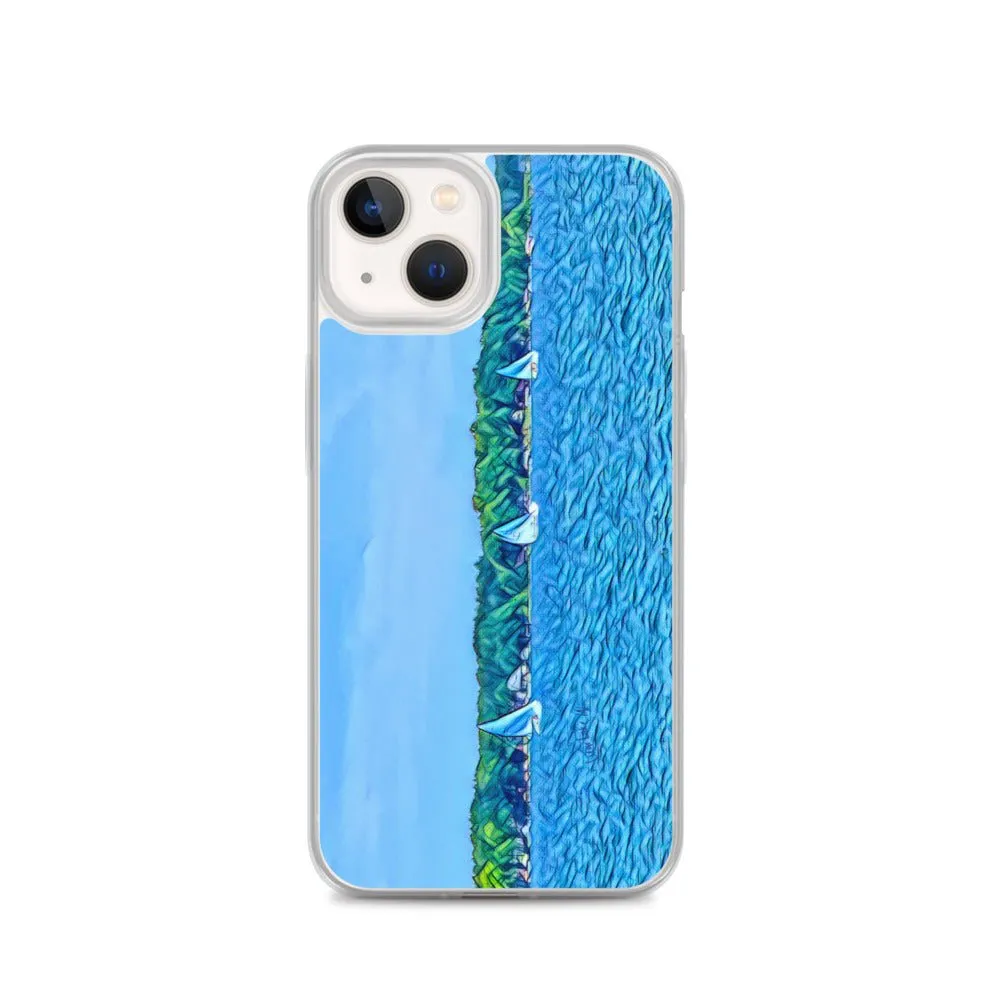 iPhone Case with Scenic Lake Life Art from Clear Lake Indiana. Phone Protector with Digital Artwork. Great Gift for Sailor.